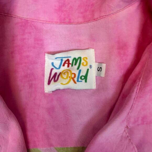 Vintage Jams Word Sweet Pink Hawaiian Button down Floral Patter Shirt Adult Sm - Picture 5 of 9